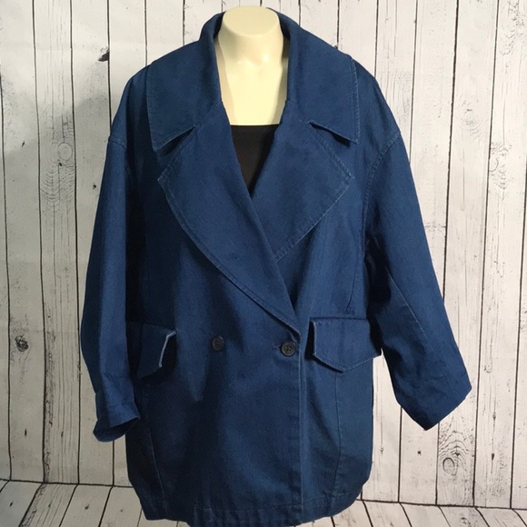 H&M denim long button jacket big pockets 2 button front - Picture 2 of 11